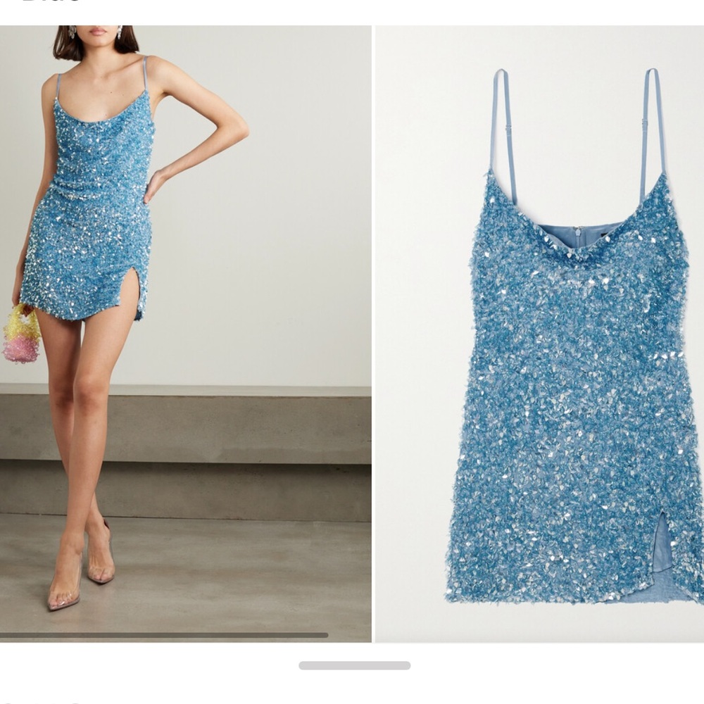 Blue Sequin Slip Dress with Spaghetti Straps